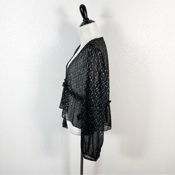 Sunday Best NWT Women’s Jinx Gold Fleck Sheer Babydoll Top in Black Size Medium - Picture 5 of 9